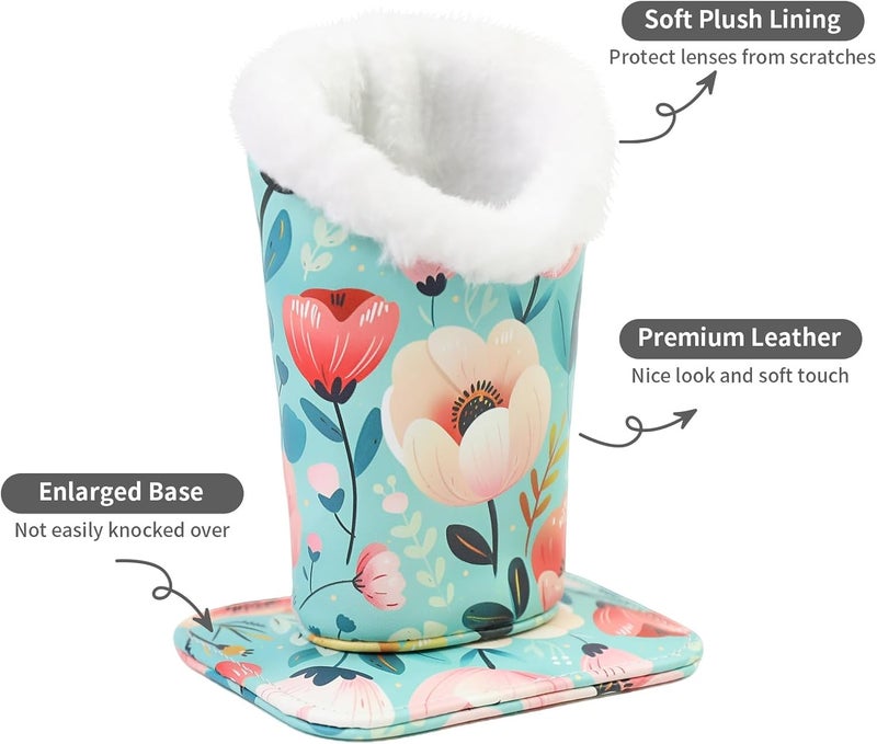 FlyingMage Store Plush Lined Eyeglasses Holder, Cute Magnetic PU Leather Glasses Stand Case for Women Men Kids - Image 2